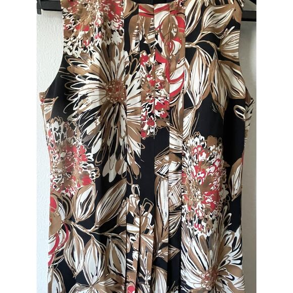 ~ TRINA TURK ~ Sz 4 Shift Dress Pleated Floral Sleeveless Scoop Neck ~ FALL - Picture 5 of 8